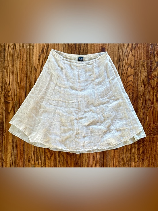 Eileen Fisher Dresses & Skirts - Eileen Fisher 100% linen beige midi skirt raw hem Lagenlook size PL petite large